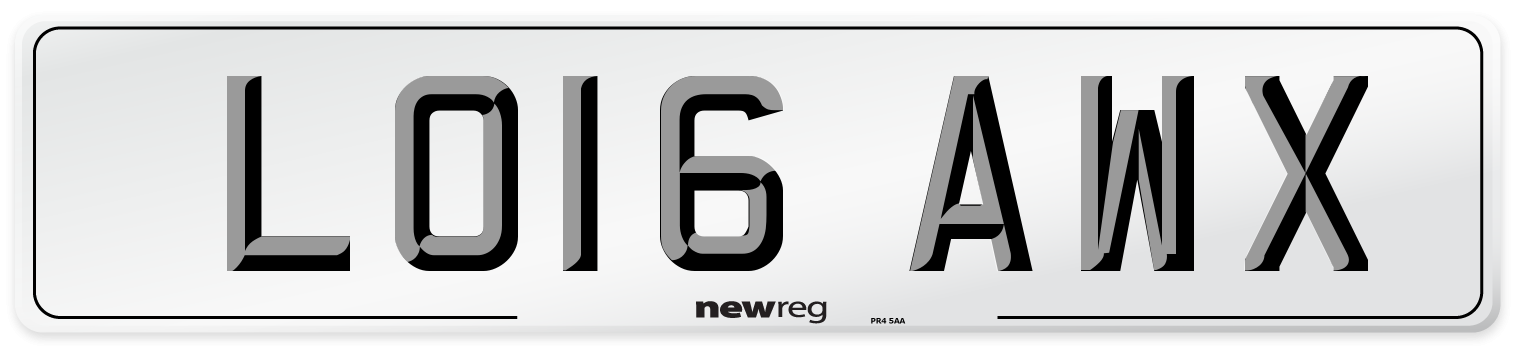 LO16 AWX Number Plate from New Reg